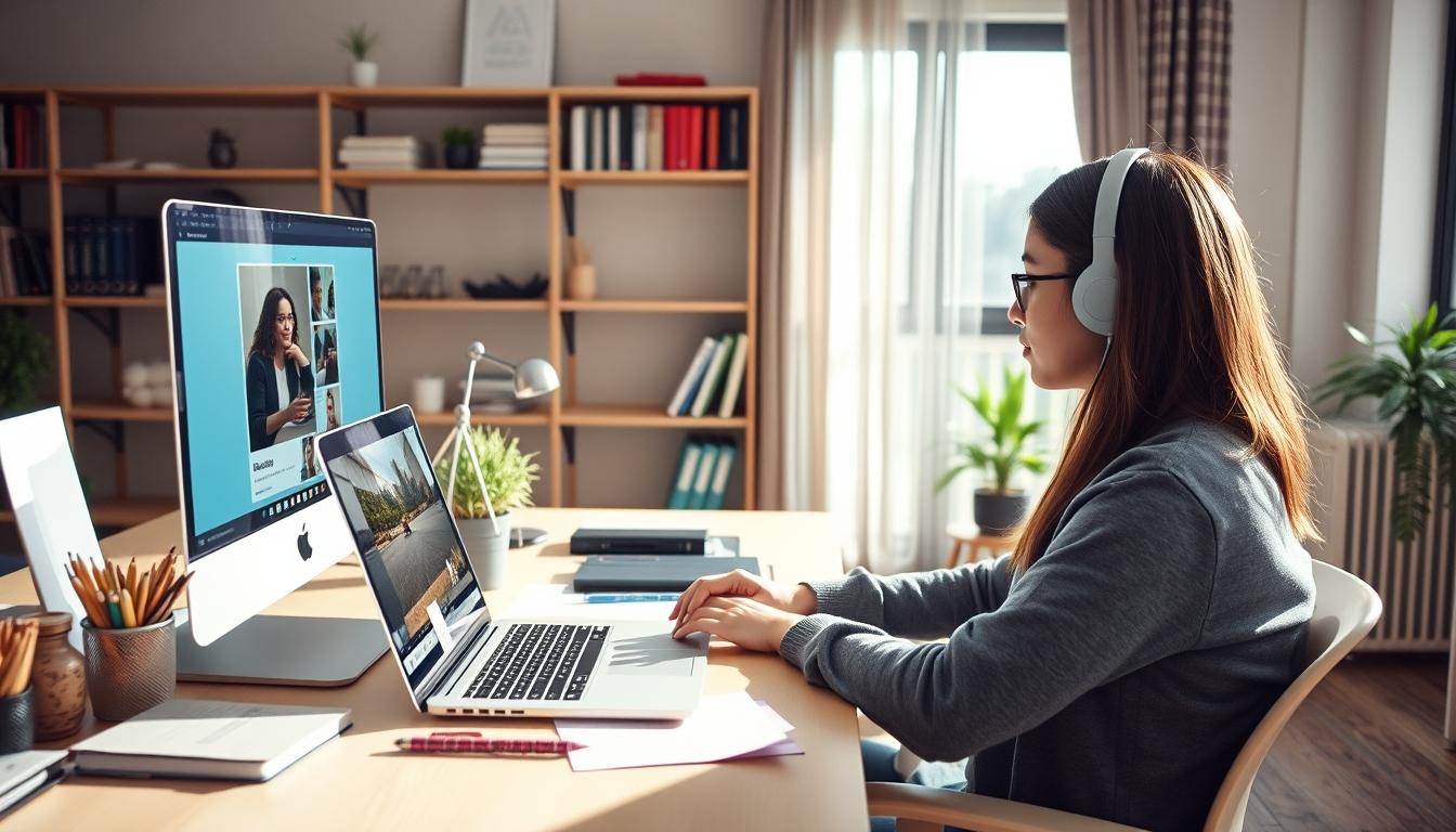 Student using learning strategies while studying